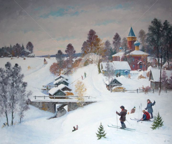 Pintura titulada "Peredki Village. Wi…" por Alexander Alexandrovsky, Obra de arte original, Oleo