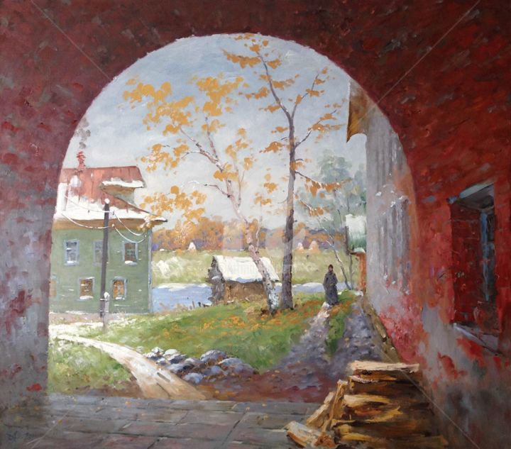 Картина под названием "October. Snow" - Alexander Alexandrovsky, Подлинное произведение искусства, Масло