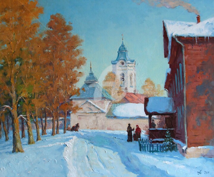 Painting titled "Red hotel in Koneve…" by Alexander Alexandrovsky, Original Artwork, Oil