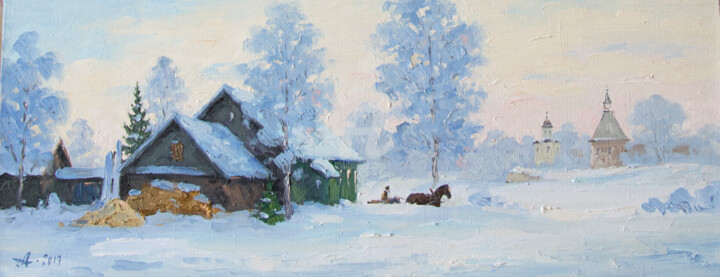 Malarstwo zatytułowany „Volkhov Winter” autorstwa Alexander Alexandrovsky, Oryginalna praca, Olej