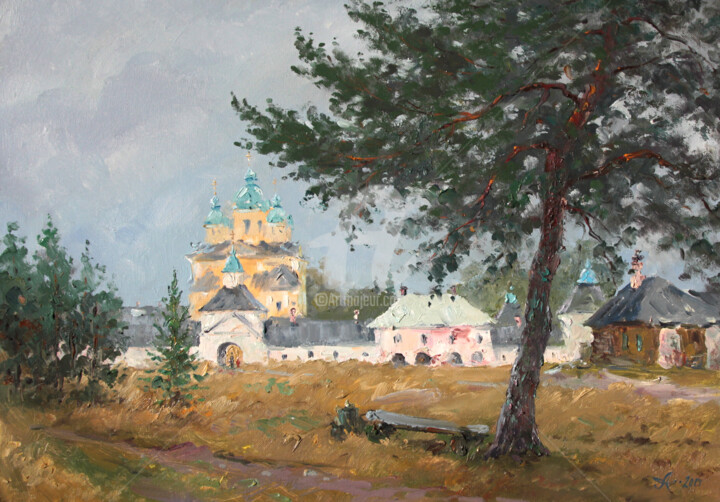 Schilderij getiteld "Convent in Konevets" door Alexander Alexandrovsky, Origineel Kunstwerk, Olie