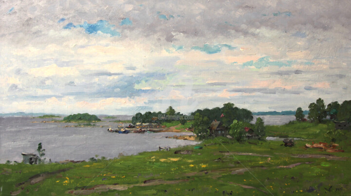 Painting titled "Bay shore. Summer" by Alexander Alexandrovsky, Original Artwork, Oil