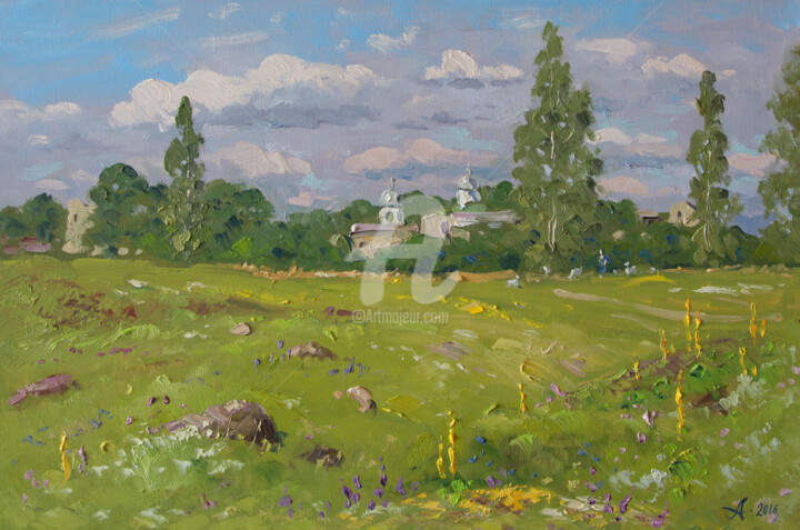Painting titled "Summer meadow in Iz…" by Alexander Alexandrovsky, Original Artwork, Oil