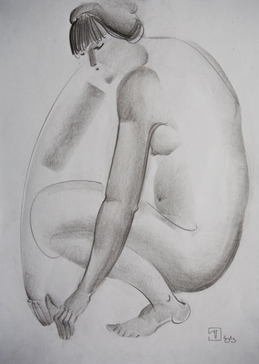 Drawing titled "Nude №19" by Alexander Glazkov, Original Artwork, Graphite