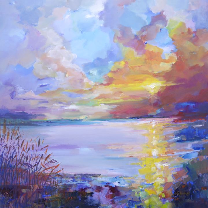 Painting titled "Between land and sky" by Alexandra Ghimisi, Original Art, Acrylic