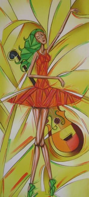 Malerei mit dem Titel "Danzando en amarillo" von Alexartes, Original-Kunstwerk, Öl