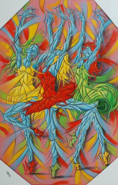 Malerei mit dem Titel "Danceras del tropico" von Alexartes, Original-Kunstwerk, Öl