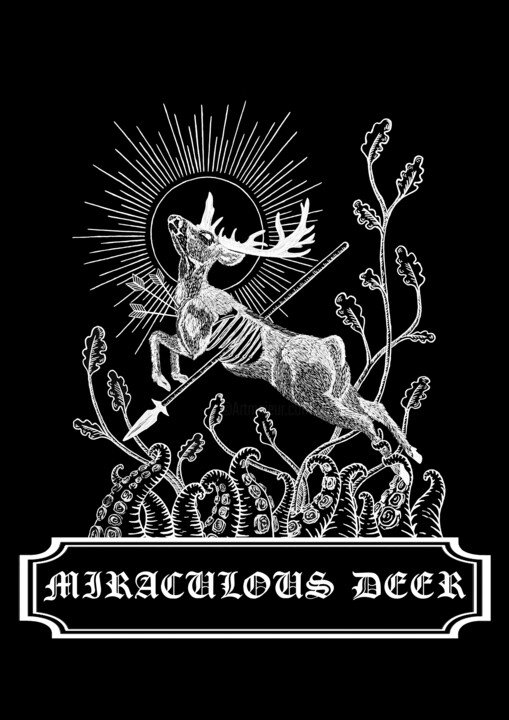 Disegno intitolato "Miracoulos Deer" da Alexazrael, Opera d'arte originale, Penna gel
