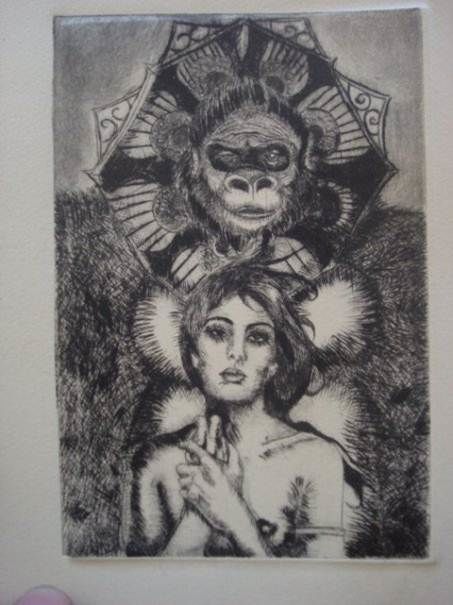 Картина под названием "mujer y gorila" - Alex Barretto, Подлинное произведение искусства