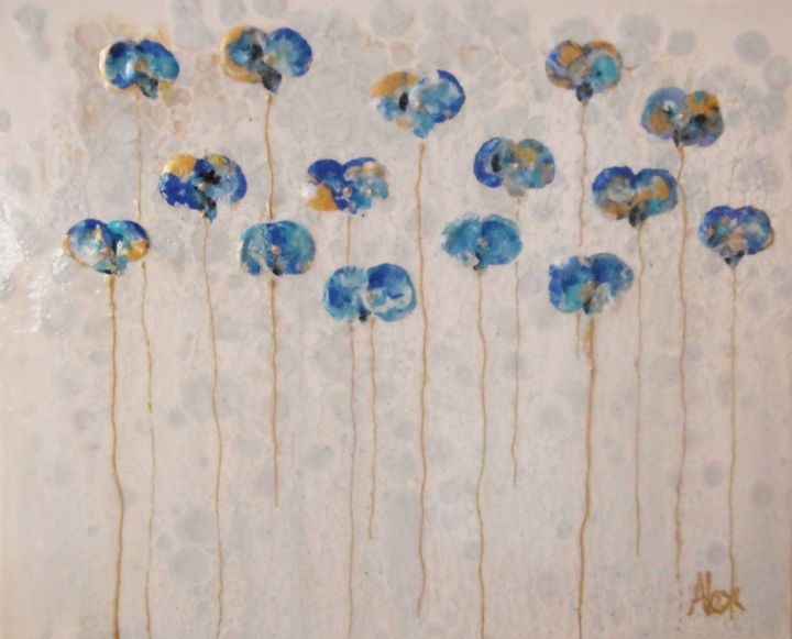Painting titled "blue flowers" by Alexandra Simanndani, Original Artwork, Acrylic
