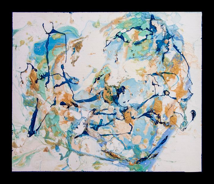 Painting titled "teal, blue and gold" by Alexandra Simanndani, Original Artwork, Acrylic