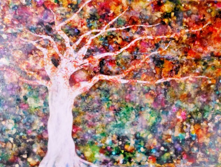 Painting titled "the white tree" by Alexandra Simanndani, Original Artwork, Acrylic