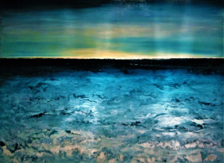 Painting titled "the evening sea" by Alexandra Simanndani, Original Artwork, Acrylic