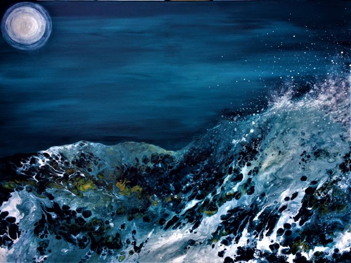 Peinture intitulée "wild seas at night" par Alexandra Simanndani, Œuvre d'art originale, Acrylique