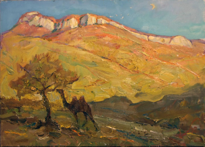 Painting titled "Mountains" by Alexei Chebotaru, Original Artwork, Oil