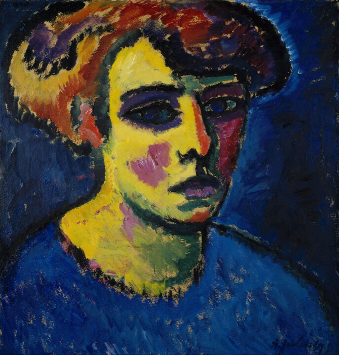 Pittura intitolato "Tête de femme" da Alexej Von Jawlensky, Opera d'arte originale, Olio