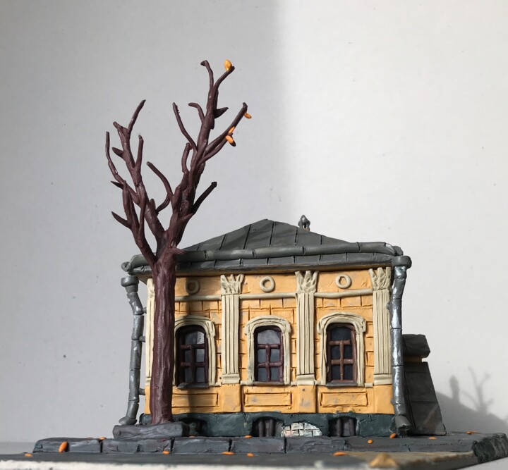 Sculpture titled "Little House" by Alexey Mikulin, Original Artwork, Polymer clay