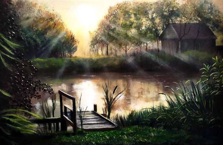 Painting titled "Lake" by Alexey Stadnik, Original Artwork, Oil