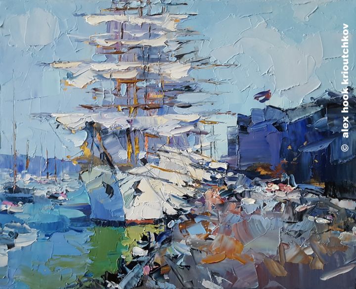 Картина под названием "Sail Amsterdam V" - Alex Hook Krioutchkov, Подлинное произведение искусства, Масло Установлен на Дере…