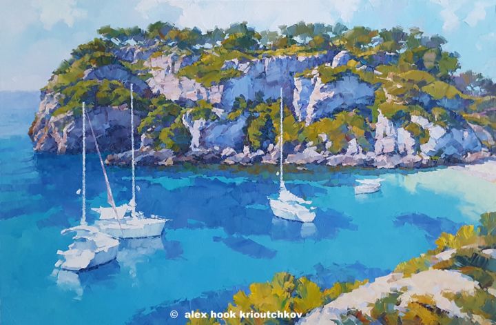 Painting titled "Cala Macarelleta V" by Alex Hook Krioutchkov, Original Artwork, Oil