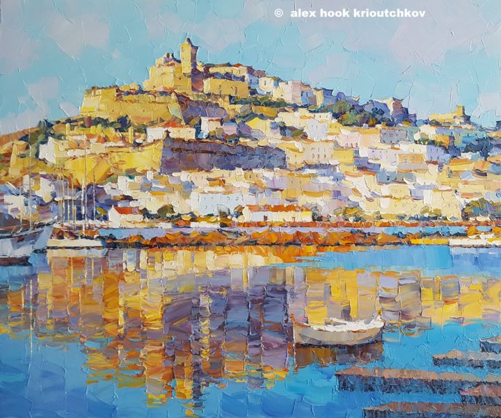 Painting titled "Ibiza VI" by Alex Hook Krioutchkov, Original Artwork, Oil Mounted on Wood Stretcher frame