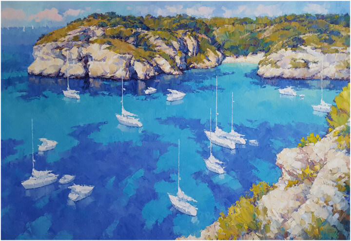 Pittura intitolato "Cala Macarelleta VII" da Alex Hook Krioutchkov, Opera d'arte originale, Olio