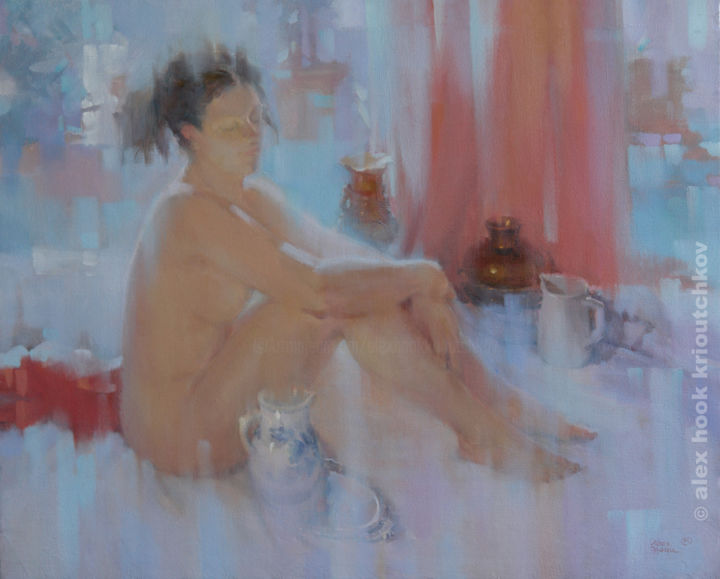 Painting titled "Nude VIII" by Alex Hook Krioutchkov, Original Artwork, Oil Mounted on Wood Stretcher frame
