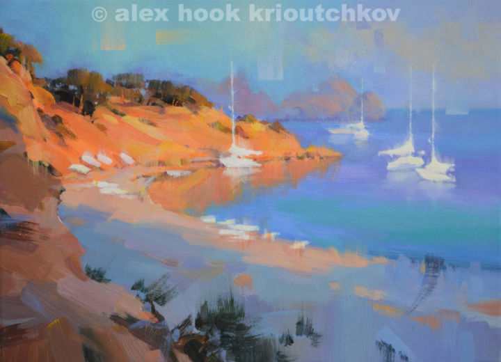 Painting titled "Evening boats" by Alex Hook Krioutchkov, Original Artwork