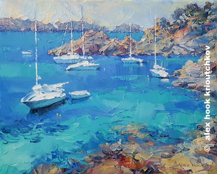 Painting titled "Cala Fornels III" by Alex Hook Krioutchkov, Original Artwork, Oil