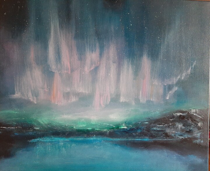 Painting titled "Aurora borealis 202" by Alexia-Rose, Original Artwork, Oil