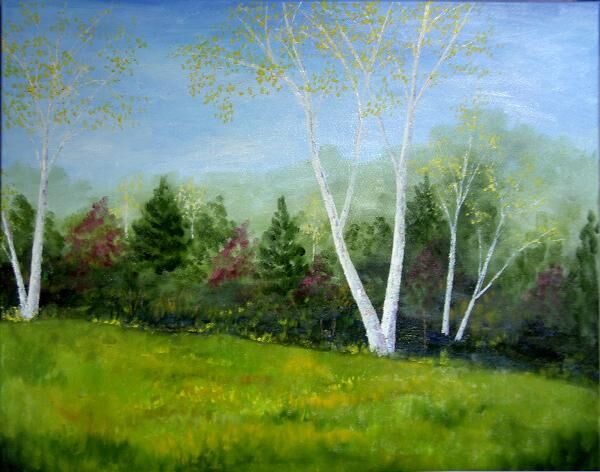 Painting titled "Early Autumn Birches" by Alexis-Baranek Baranek, Original Artwork, Oil