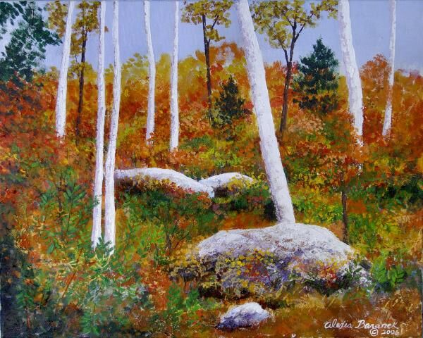 Painting titled "Autumn Rocks" by Alexis-Baranek Baranek, Original Artwork