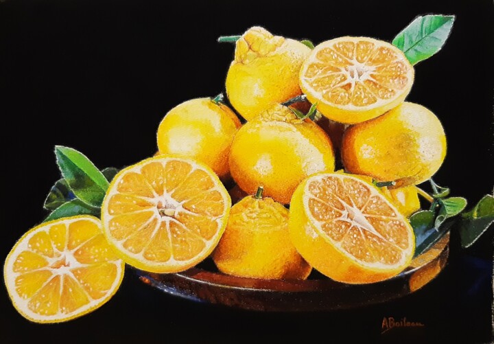 Peinture intitulée "Citrons" par Alexis Boileau, Œuvre d'art originale, Pastel