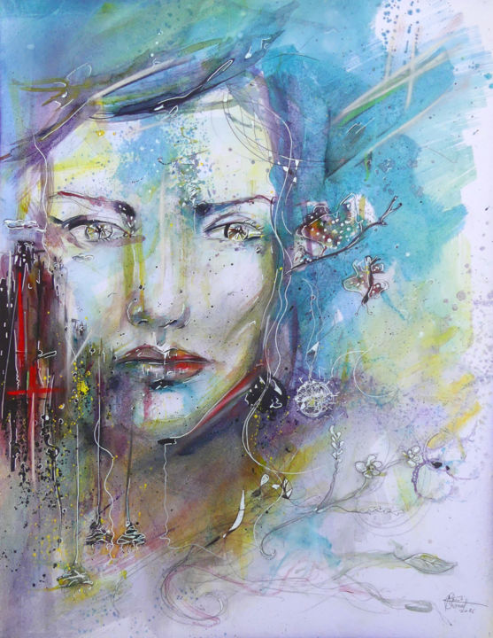 Картина под названием "- STRANGE -" - Alexis Chomel, Подлинное произведение искусства, Акварель