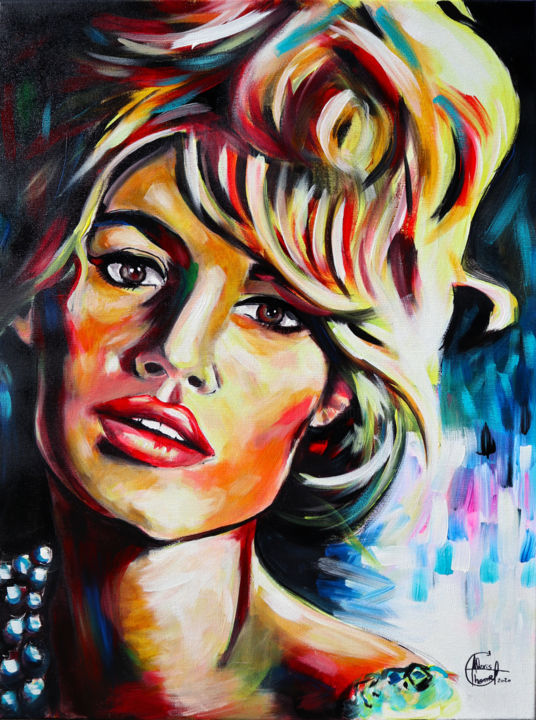 Peinture intitulée "- Brigitte Bardot -" par Alexis Chomel, Œuvre d'art originale, Acrylique