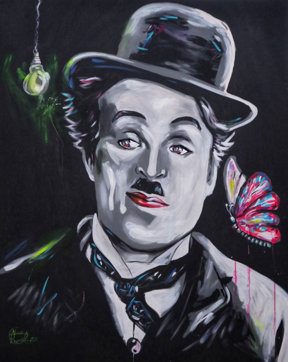 Peinture intitulée "- Charie Chaplin -" par Alexis Chomel, Œuvre d'art originale, Acrylique