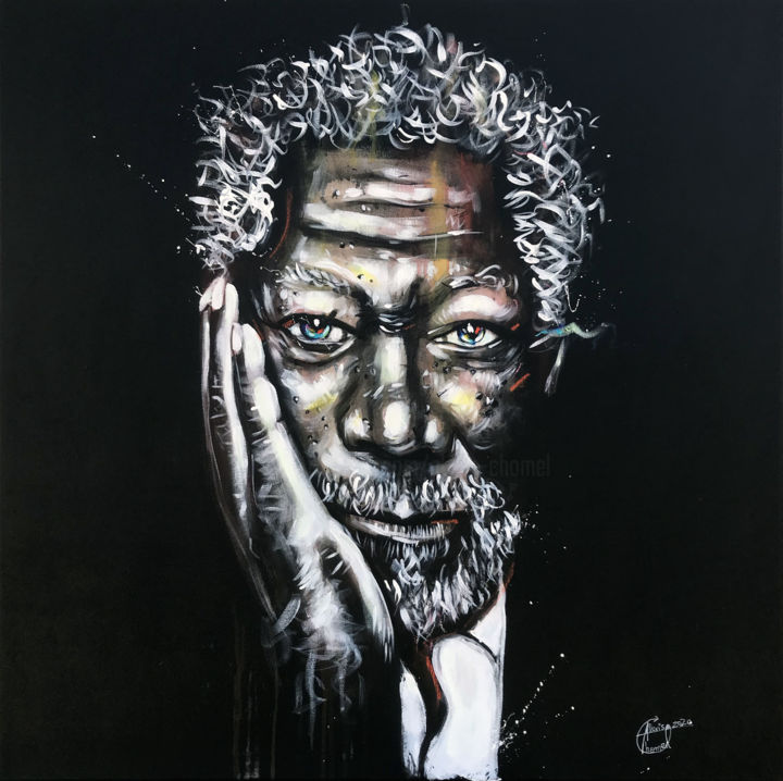 Painting titled "Morgan Freeman" by Alexis Chomel, Original Artwork, Acrylic