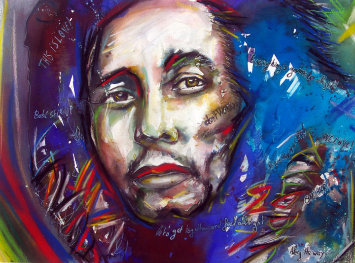 Painting titled "BOB MARLEY" by Alexis Chomel, Original Artwork, Watercolor