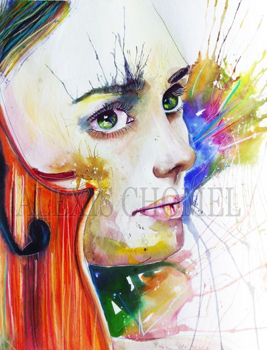 Painting titled "couleur et musique" by Alexis Chomel, Original Artwork, Ink