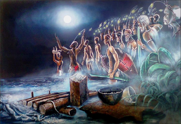 Peinture intitulée "l"INITIATION D"UN E…" par Alexis Essama, Œuvre d'art originale, Acrylique Monté sur Châssis