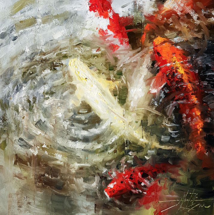 Peinture intitulée "Des ronds dans l'eau" par Alexis Le Borgne, Œuvre d'art originale, Huile