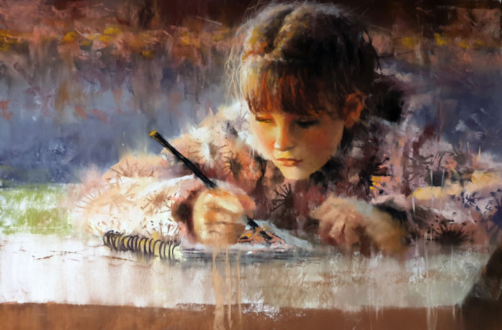 Pintura intitulada "Les premiers dessins" por Alexis Le Borgne, Obras de arte originais, Pastel