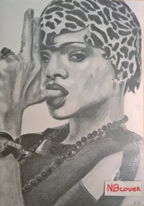 Drawing titled "Rihanna" by Alexis Raoult, Original Artwork, Pencil