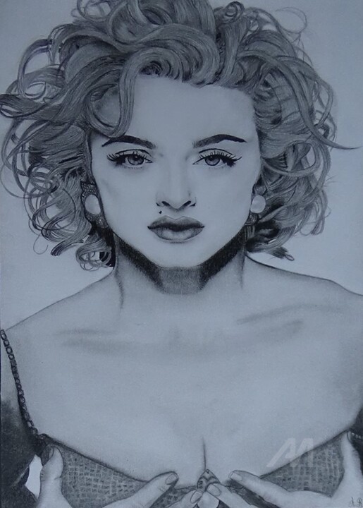 Drawing titled "madonna" by Alexis Raoult, Original Artwork, Pencil