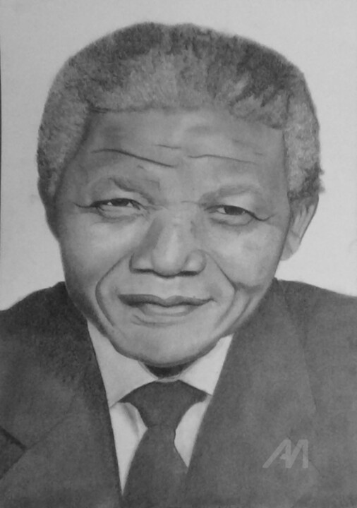 Drawing titled "Nelson Mandela" by Alexis Raoult, Original Artwork, Pencil