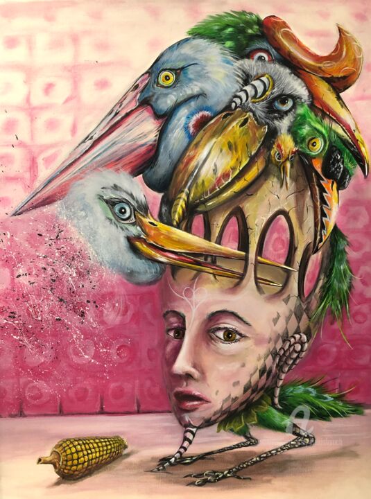 Peinture intitulée "Des oiseaux plein l…" par Alexis Franch (AF-alexis), Œuvre d'art originale, Acrylique