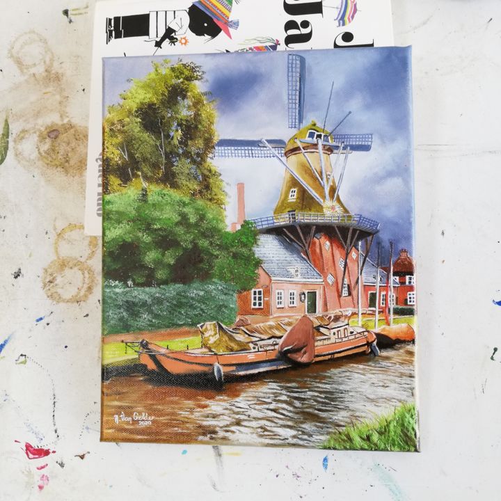 Картина под названием "Molen Nederland" - Alexis Van Gelder, Подлинное произведение искусства, Масло