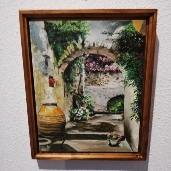 Painting titled "Patio Spanje 1" by Alexis Van Gelder, Original Artwork, Oil