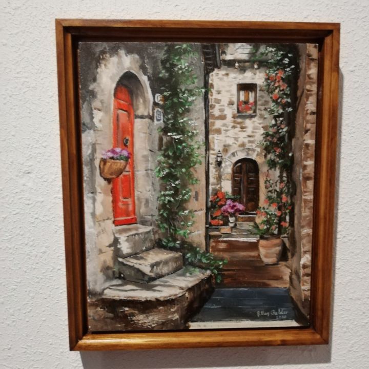 Painting titled "Patio Spanje 2" by Alexis Van Gelder, Original Artwork, Oil