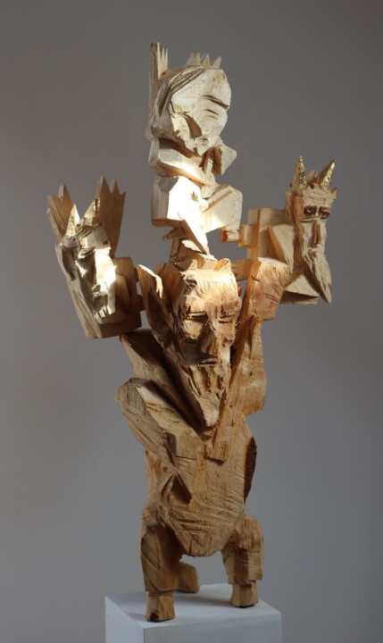 Sculptuur getiteld "Z CYKLU DIABŁY BESK…" door Alex Johanson, Origineel Kunstwerk, Hout
